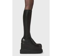 Lamoda Women's You're Wild Black PU Chunky Platform Creeper Knee High Boots Stylish | Size: 7 Lamoda Black 7