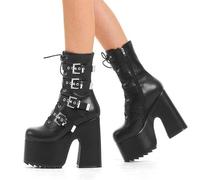Lamoda Work It Black PU Chunky Platform Ankle Boots Goth Vegan Block Heel UK5 - UK5