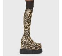 Lamoda You're Wild Brown Leopard Chunky Platform Creeper Knee High Boots - UK3