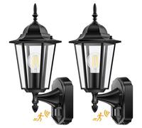 Lamomo 2 Pack Outdoor Wall Lights, Outside Lights with Motion Sensor, Waterproof Aluminium PIR Security Light Mains Powered, Traditional Black Lamp for Front Door Garage, E27 Bulb Base