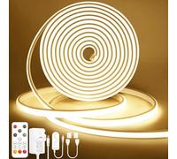 Lamomo COB LED Strip Light, 5M Natural White Dimmable Led Lights Strip with Remote, Flexible Waterproof Silicone 4000K 24V Neon Rope Light for Bedroom, Kitchen, Outdoor,CRI90+, UKCA Power Supply
