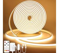 Lamomo COB LED Strip Light, 5M Warm White Dimmable Led Lights Strip with Remote, Flexible Waterproof Silicone 3000K 24V Neon Rope Light for Bedroom, Kitchen, Outdoor,CRI90+, UKCA Power Supply