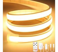Lamomo COB LED Strip Light 5M, Warm White Dimmable Neon Rope with Remote | Adhesive,IP65 Waterproof,Quick Connect,Flexible Silicone,3000K,Cuttable for Bedroom,Kitchen,Outdoor,24V,CRI 90+,10mm Width