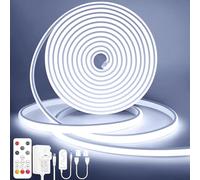 Lamomo COB LED Strip Light, 5M White Dimmable Led Lights Strip with Remote, Flexible Waterproof Silicone 6000K 24V Neon Rope Light for Bedroom, Kitchen, Outdoor,CRI90+, UKCA Power Supply