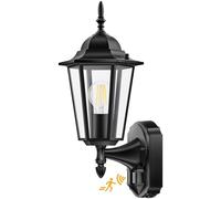 Lamomo Outdoor Wall Lights, Outside Lights with Motion Sensor, Waterproof Aluminium PIR Security Light Mains Powered, Traditional Black Lamp for Front Door Garage, E27 Bulb Base