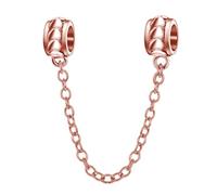 Lamoony Charms Womens 925 Sterling Silver Heart Charm Safety Chain Charm with Rose Gold Charm Spacer Charm Anniversary Charm Birthday Charm for Pandora Charms Bracelet