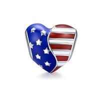 LAMOONY USA Flag Charm 925 Sterling Silver Heart Charm Love Anniversary Charm for Pandora Charm Bracelet