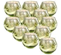 LAMORGIFT 12 PCS Green Mercury Glass Candle Holders - Tea Light Holders for Sage Green Wedding Decor, Vintage Wedding, Engagement, Rehearsal Dinner Table Decor