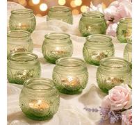 LAMORGIFT 24 Pcs Amber Votive Candle Holders- Amber Candle Holders for Boho Wedding Decor, Glass Tea Lights Candle Holders for Vintage Party Decoraions