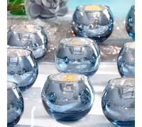 LAMORGIFT 36 Pcs Blue Votive Candle Holders - Mercury Glass Tealight Holders for Dusty Blue Wedding Decor, Centerpiece Table Decorations