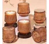 LAMORGIFT 6 Pack Terracotta Candle Jars for Making Candles- Large 13.5oz Glass Jars with Wooden Lids and Labels, Empty Candle Jars, Candle Containers Vessels for Candle Making Supplies