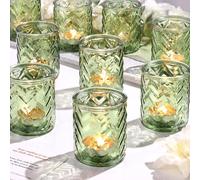LAMORGIFT Green Glass Votive Candle Holders Set of 36, Wave Shape, Perfect for Holidays, Weddings, and Special Events