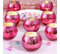 LAMORGIFT Hot Pink Glass Tealight Candle Holders, 12 Pcs, CANDLE_HOLDER for Party Decorations, Bridal Shower Decorations, Wedding, Cowgirl Party Decor