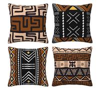 LAMOSPY African Mudcloth Pillow Cases 20x20 Boho Decorative Cushion Kuba Tribal Print Throw Pillow Covers for Outdoor Home Couch Decor Set of 4 (20x20, African)