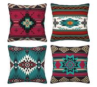LAMOSPY Western Throw Pillowcases 18X18 Southwest Cushion Cover Native American Aztec Decorative Pillow Boho Outdoor Pillow Covers for Home Sofa Pillows Set of 4 (18x18, Aztec)