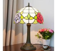 Lamp 12 Inch Vintage Table Lamp Stained Glass Bedside Reading Desk Light Rose Night Lamp Antique Art Craft Gifts Lover Kid Living Room Bedroom Study,Red
