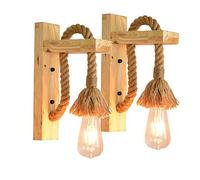 Lamp 2-Pack Wooden Hemp Rowall Industrial Hallway Restaurant Bar Bedroom Bedside - Indoor Sconce Rustic Wall Hangilights Art Decolightifixture/Wood Color/Aa