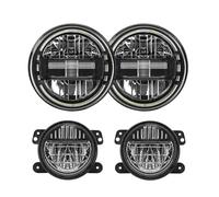 Lamp Assembly 7 Inch LED Headlight With Halo DRL High Low Beam King Kong Headlamp 4 Inch Fog Light Set For Jeep For Wrangler JK 2007-2018 CJ TJ Running Lights(Black Set)