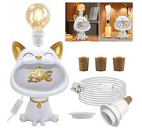 Lamp Kit For Bottle Table Light,15x20 cm White Bedside Lamp, E27 Bulb Holder with 240 cm Plug and Switch, Bottle Light Adaptor, Tabletop Cat Statue Key Storage Holder, Lighting Ornament for Entryway
