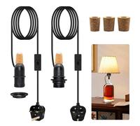 Lamp Kits Do it Yourself, 2 Pack E14 Bottle Light Adaptor Kit, 240 CM Extended Bottle Lamp Kits, Black Wine Bottle Table Bulb Holder, Includes 3 Sizes of Stoppers for Many Types Bottle, for Bedside