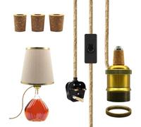 Lamp Kits Do it Yourself, Brass Bottle Lamp Kits, Gold Bottle Lamp Adaptor Kit with 240cm Plug in Cord, E27 Wine Bottle Table Lamp Holder,Ceramic Lamp Socket, DIY Lampshade, 3 Sizes of Stoppers In