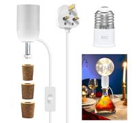 Lamp Kits for Do It Yourself, E27 DIY Bottle Lamp Kit White Bottle Lamp Adaptor Kit with 7.87Ft Cable with Switch and Plug, Table Lamp Fittings with 3 Types Bung for Various Bottle, for Bedside