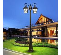 Lamp Post Lights Outdoor, Aluminum Street Light New Rural Outdoor Waterproof Garden High Pole Glass Lantern E27*2 Courtyard Landscape Lawn Floor Lighting Classical Villa Community Path Column Pil