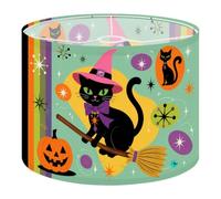 Lamp Shades, 13" D x 10" H, Retro Black Cat Mid Century Drum Lamp Shade | Atomic Jack O Lantern Green Purple Stripes Assembly Required,Modern Light Shade for Table Lamps, Polyester Fabric