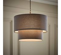 ValueLights | Jodie Two Tier Grey Linen Ceiling Drum Lamp Shade and Bulb | Ceiling Lights, Home Décor & Improvement Essential