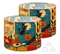 Lamp Shades Set of 2,13" x 10" Black Cat Magic Broomstick Light Shades | Wearing Witch Hat Halloween Witch s Assembly Required, Replacement Lamp Shades for Floor Lamps, Spider Fitter