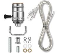 Lamp Socket Replacement Kit, Lamp Parts For Rewire or Repair Table and Floor Lamps, Includes 3 Way Socket, 12 Foot Matching Cord and Essential Hardware, Lamp Kits for Do It Yourself （Silver）
