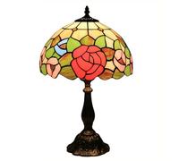 Lamp Stained Glass Lamp Rose Style Bedside Table Lamp Desk Reading Light 12X12X19 Inches Decor Bedroom Living Room Home Office,Red