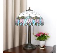 Lamp Stained Glass Table Lamp 16x16x23 Inches 2-Light Rose Dragonfly Tulip Cherry Blossom Sunflower Grape Mediterranean Desk Reading Light Decor,Pink Tulip