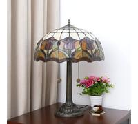 Lamp Stained Glass Table Lamp 16x16x23 Inches 2-Light Rose Dragonfly Tulip Cherry Blossom Sunflower Grape Mediterranean Desk Reading Light Decor,Red Tulip