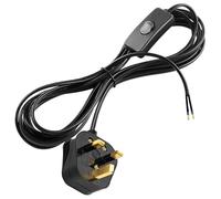 Lamp Switch, Table Lamp Cable, 2 Core Pre-Made Cable with Inline Switch, 1.8m Stripped Open End Lead for DIY Lamp Repair, 250V 6A Light UK Plug with 13A Fused, Suitable for Desk Lamp, Black