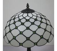 Lamp Table Lamp Cream Stained Glass Crystal Bead Lamp Desk Reading Light Decor Bedside Bedroom Living Room, 12" Boho Mosaic Shade, 19" Antique Alloy Base,E