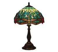 Lamp, Table Lamps, Desk Bedrooms Nightstands Reading Lamp, Bankers Bedside Accent Lamp, 12 Inch Stained Glass Crystal Beads Orange Sea Blue Lampshade, Dragonfly Gifts for Women
