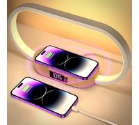 Lampada da comodino con ricarica wireless, lampada da tavolo touch a LED USB, lampada da camera da letto dimmerabile con 3 modalità di colori e orologio, lampada da scrivania in bambù per