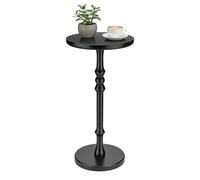 Lampaggio Round Side Table for Small Spaces, Drink Table with Oak Wood Pedestal Base, Modern Accent End Table or Nightstand for Living Room, Bedroom, Office, and Corners, Tool-Free Assembly,Black