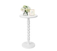 Lampaggio Round Side Table for Small Spaces, Drink Table with Oak Wood Pedestal, Modern End Table Nightstand for Living Room, Bedroom, Office, and Corners, Tool-Free Assembly, White
