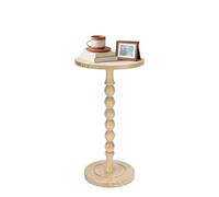 Lampaggio Round Side Table for Small Spaces, Drink Table with Oak Wood Pedestal, Modern End Table Nightstand for Living Room, Bedroom, Office, and Corners, Tool-Free Assembly, Nature