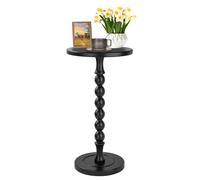 Lampaggio Round Side Table for Small Spaces, Drink Table with Oak Wood Pedestal, Modern End Table Nightstand for Living Room, Bedroom, Office, and Corners, Tool-Free Assembly, Black