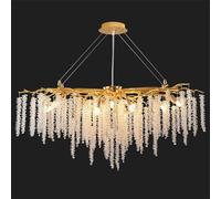 Lámpara de araña de Cristal con Forma de rama de árbol, 100 cm de Largo, moderna, Rectangular, Dorada, Estilo Art déco, con Forma de gota de Lluvia, para interiores, Ideal para sala de Estar, comedor