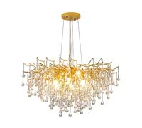 Lámpara de araña de Cristal moderna para comedor - Lámpara de araña con ramas de árbol doradas, lámpara colgante Redonda de Cristal con Forma de gota de Lluvia de lujo para sala de Estar, dormitorio,