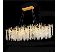 Lámpara de araña moderna de Cristal con Forma de gota de Lluvia, 120 cm de Largo, Rectangular, Dorada, Estilo Art déco, con Forma de rama de árbol, Ideal para isla de cocina, sala de Estar, vestíbulo