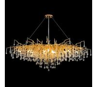 Lámpara de araña moderna de Cristal con Forma de rama de árbol, 100 cm de Largo, lámpara colgante Rectangular lineal Dorada de Cristal para interiores, Ideal para comedor, isla de cocina, sala de est