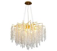 Lámpara de araña moderna de Cristal con Forma de rama de árbol, 31,5'' de diámetro, Color Dorado, de lujo, Redonda, con Forma de gota de Lluvia, para interiores, Ideal para isla de cocina, comedor, s