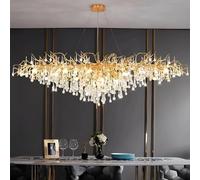 Lámpara de araña moderna de Cristal con Forma de rama de árbol, lámpara colgante de Interior Art Déco lineal Dorada con Forma de gota de Lluvia, lámpara de araña de Cristal de lujo para comedor, isla