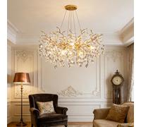 Lámpara de araña moderna de Cristal con Forma de rama de árbol, lámpara colgante de Interior Art Déco lineal Dorada con Forma de gota de Lluvia, lámpara de araña de Cristal de lujo para comedor, isla