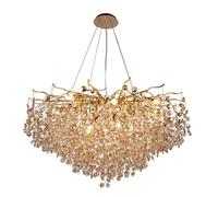 Lámpara de araña moderna de Cristal con Forma de rama de árbol, lámpara colgante de Interior con diseño de gota de Lluvia Dorada, lujosa lámpara de araña de Cristal para techos Altos, Ideal para Come